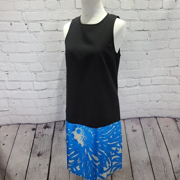 4c Black tank dress abstract blue bottom hemmed - Picture 10 of 12